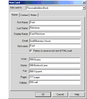 Snapshot of a Mozilla Thunderbird contact details card.