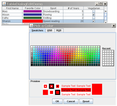 The cell editor brings up a dialog