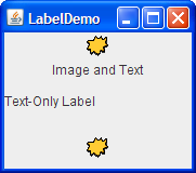 A snapshot of LabelDemo, which uses labels with text and icons.