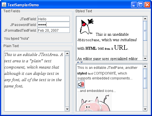 Using Text Components The Java Tutorials Creating A Gui