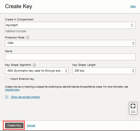 Create Key 페이지