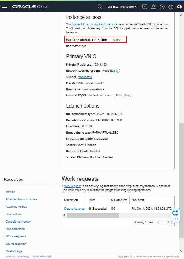 Instance Details 페이지, 아래쪽 부분