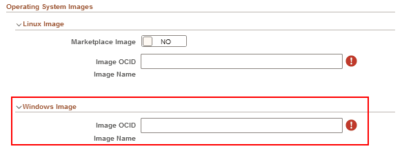 Infrastructure Settings 페이지, Operating System Images 섹션
