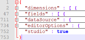 "dimensions", "fields", "dataSource", "editorOptions", "studio" 키로 축소된 JSON 파일 콘텐츠