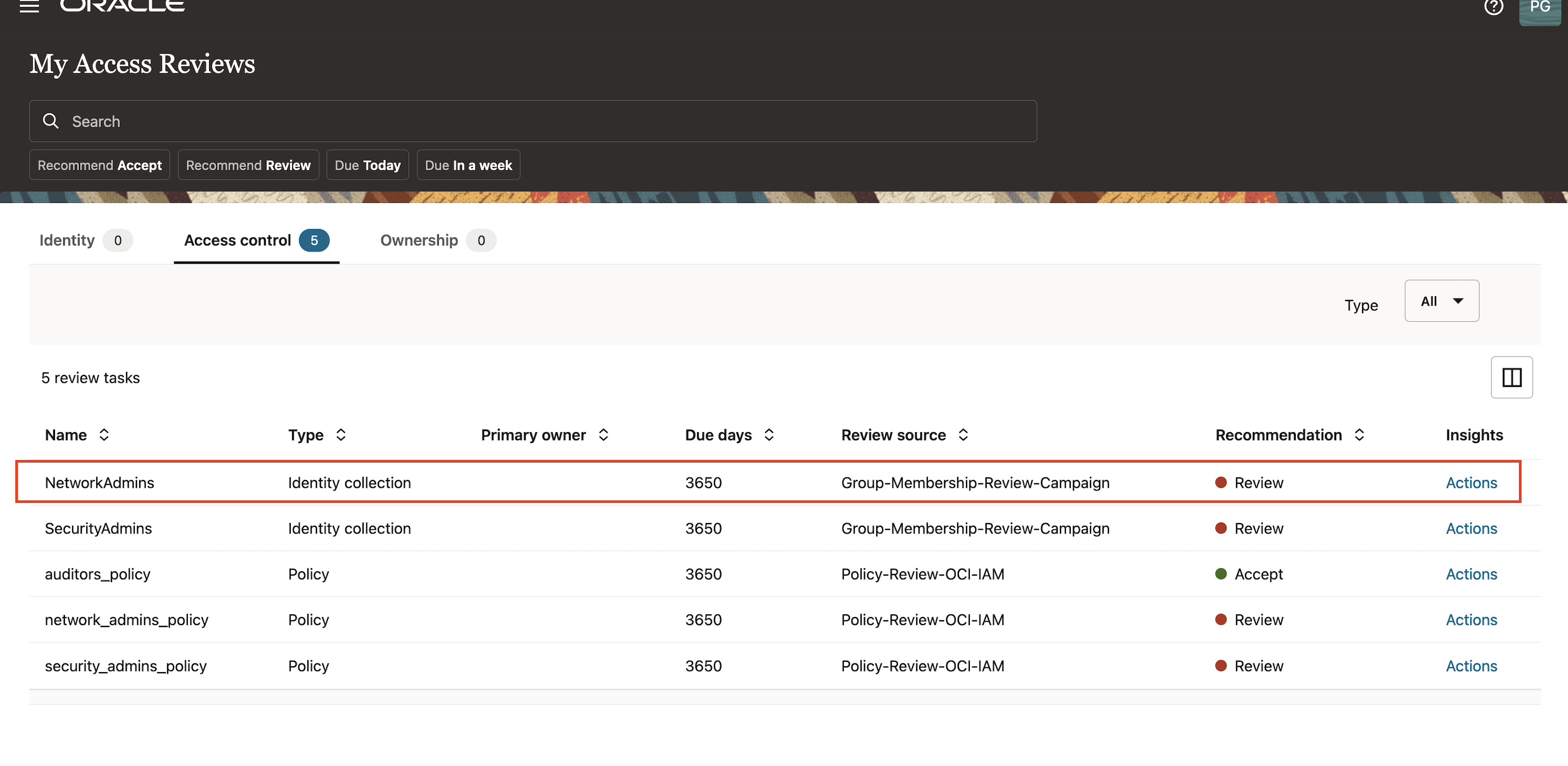 Access Governance 홈 페이지