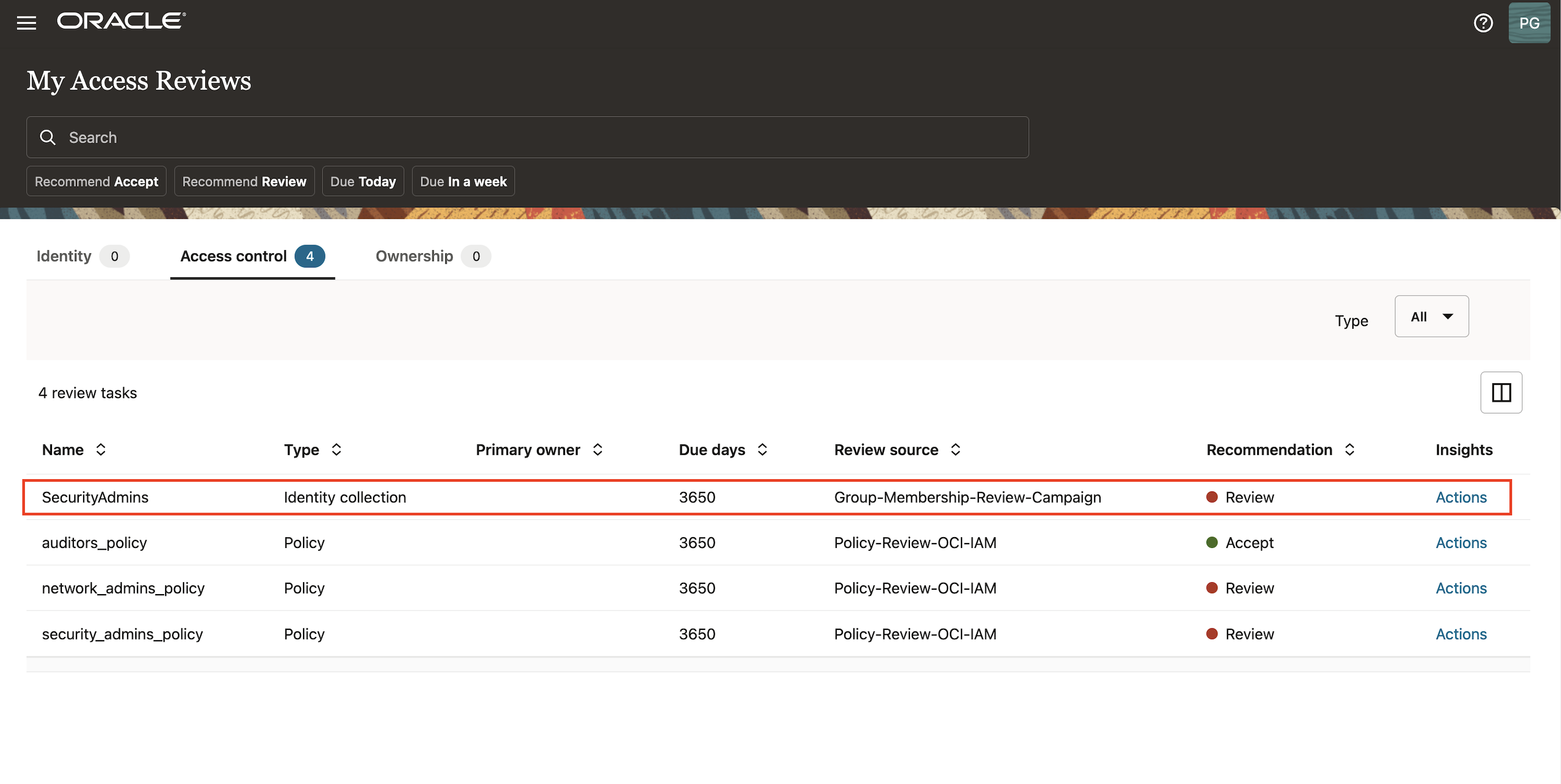 Access Governance 홈 페이지