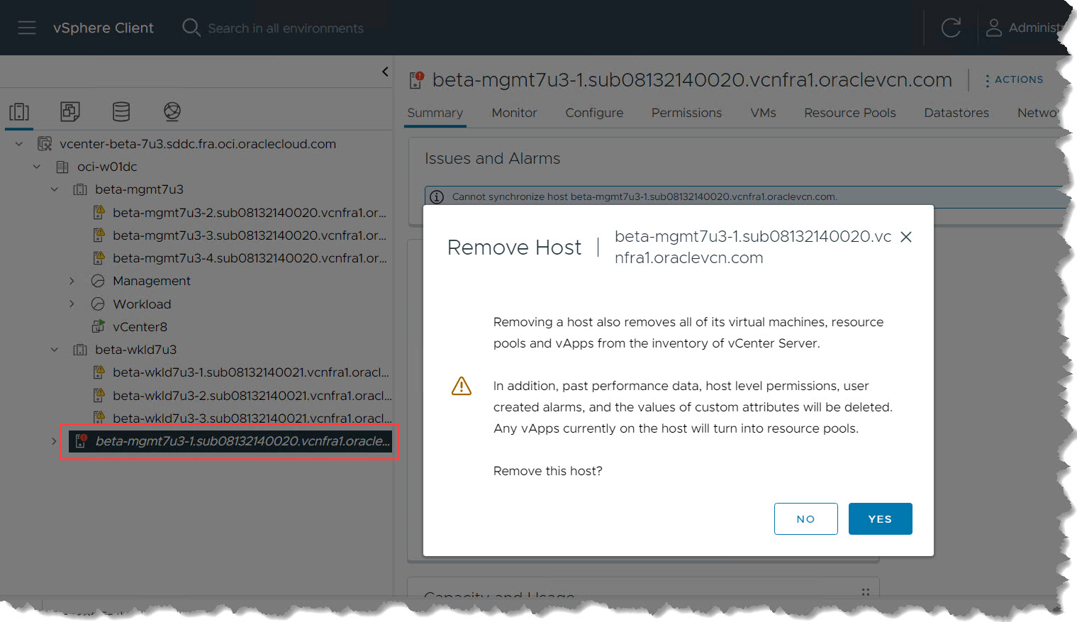 ESXi 호스트가 접속 해제됨 상태이고 인벤토리에서 제거됨