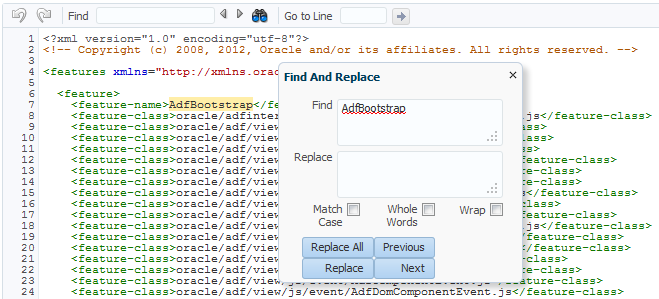 Using Find and Replace Dialog of Code Editor