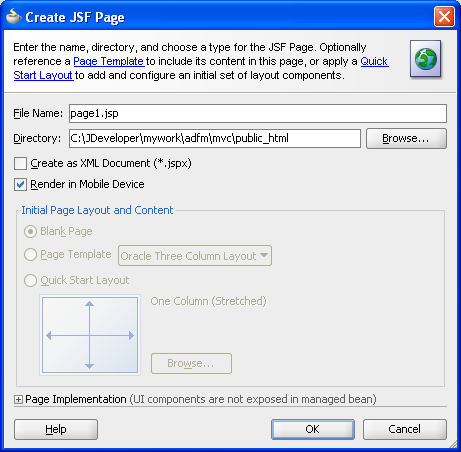 The Create JSF Page dialog box