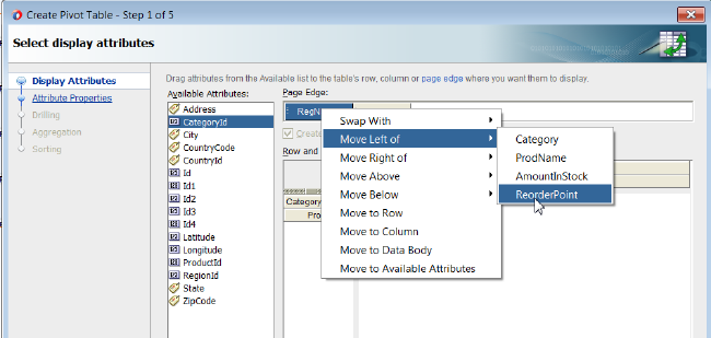 Display attributes context menu.