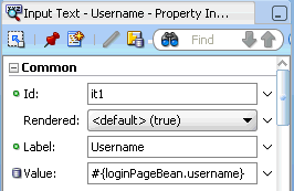 Property Inspector shows username value