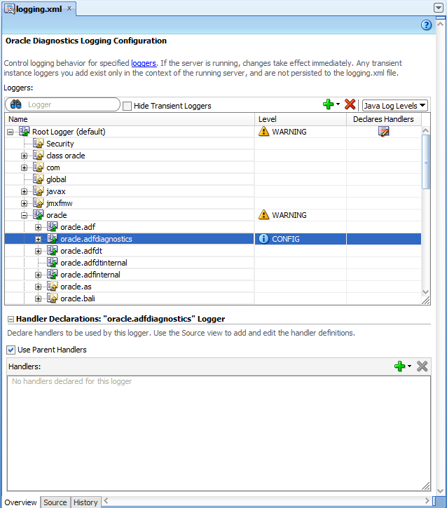 Editor for Oracle Diagnostic Logging Configuration