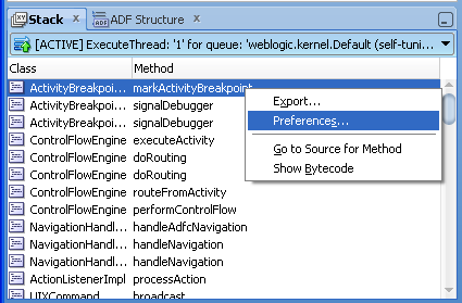 Stack window context menu