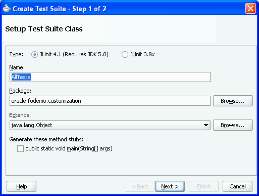 Create Test Suite dialog.