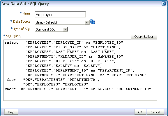 Query inserted in SQL Query box