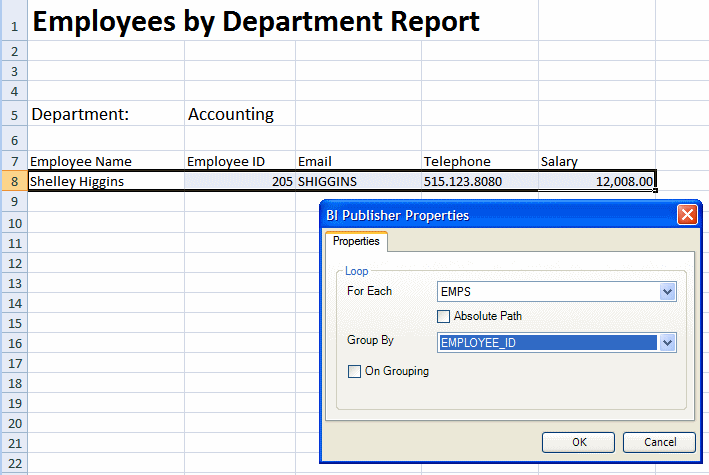 Inserting the repeating group for Employees