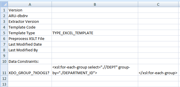 XDO_METADATA sheet showing inserted repeating group