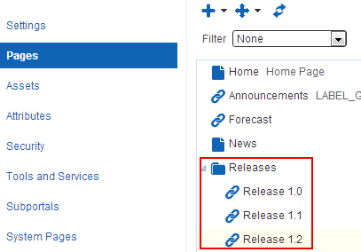 folder option for pages