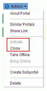 Actions menu showing Activate and Close actions