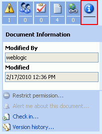 Task pane Document Info section described below