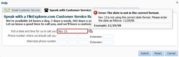 Inline detail message displayed in a browser