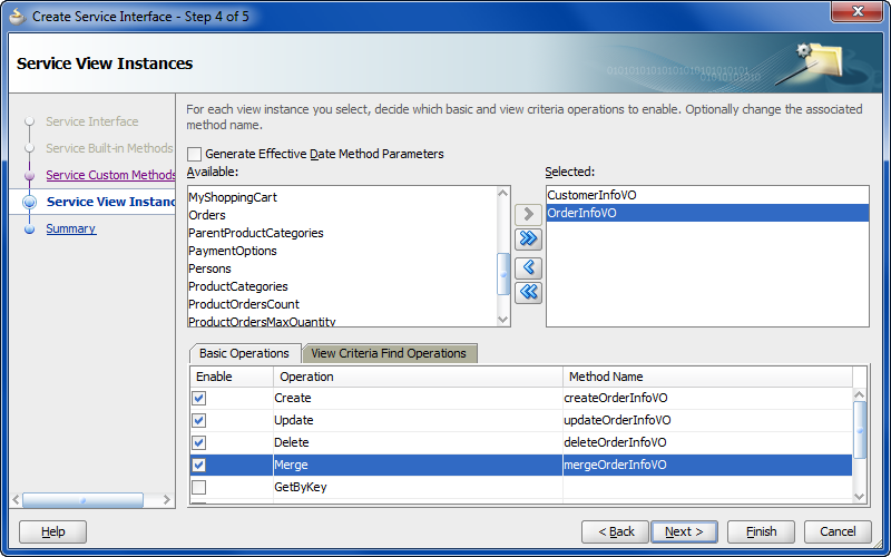 View Instances and CRUD Operation Selection