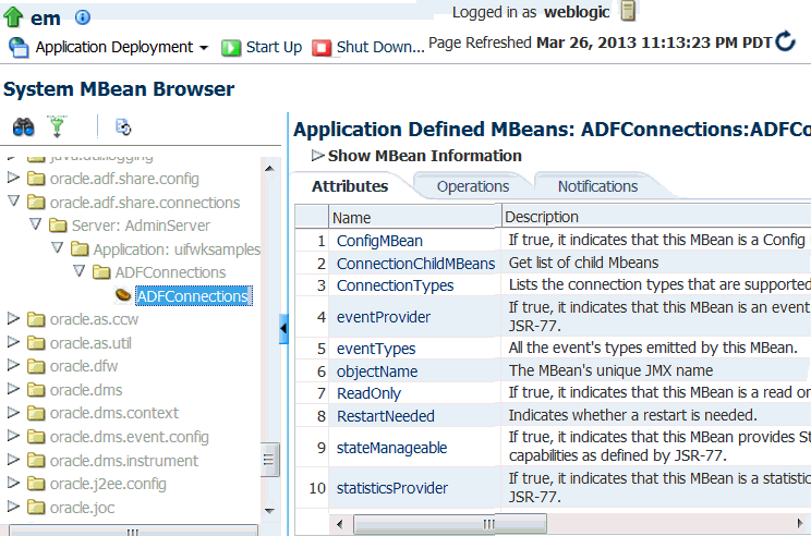 ADF Connections Mbean