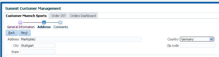 train component with the Address step selected