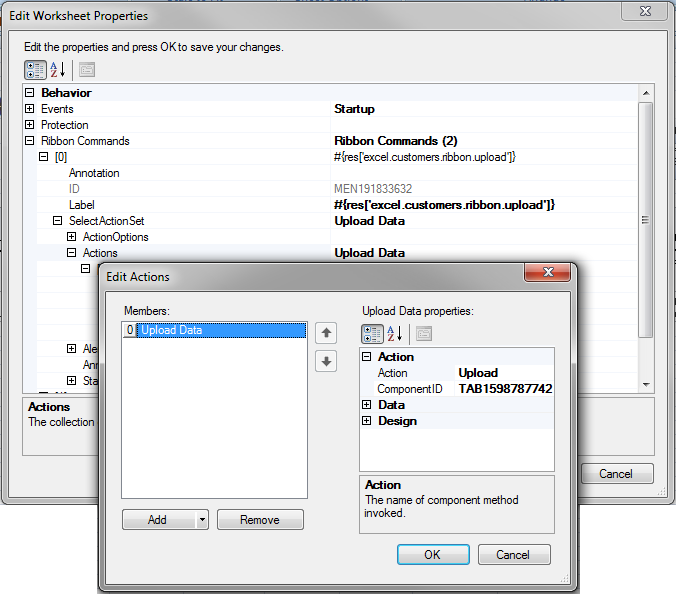 ActionSet for Upload Data button in EditCustomers-DT.xlsx
