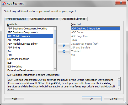Add Features dialog