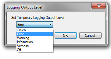 Logging Output Level dialog box.