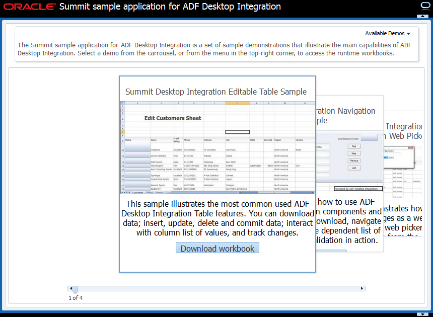Summit sample for ADF Desktop Inegration home page