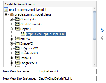 Detail view object selection in data model