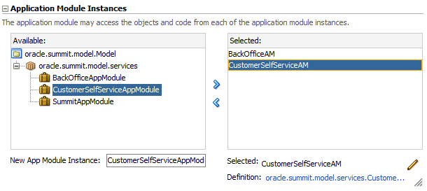 Application module instance in the data model