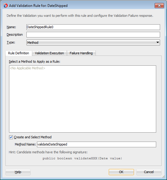 Image of Add Validation Rule dialog