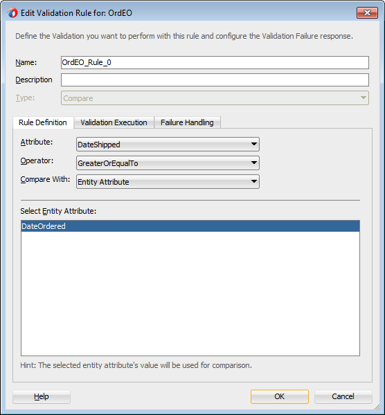 Image of compare validator using a view accessor attribute