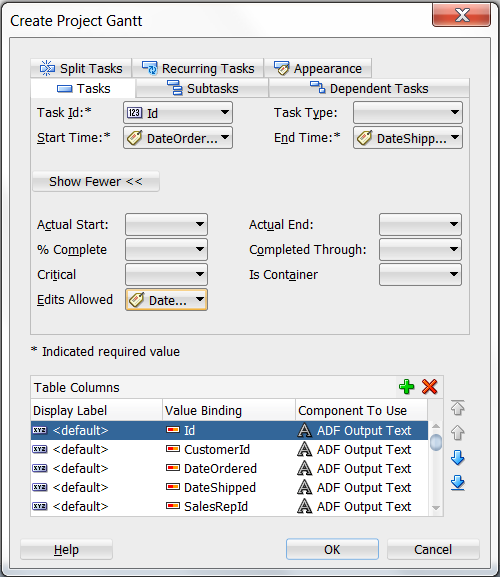 Create Project Gantt Dialog for Orders Shipped