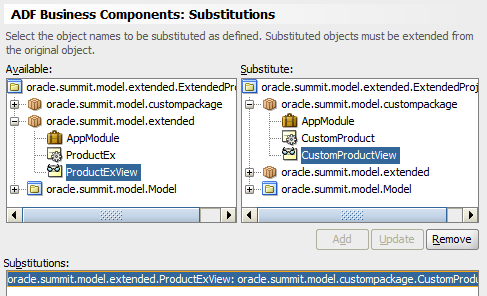 ADF Business Components Substitutions dialog