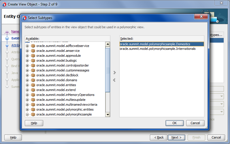 Select Subtypes dialog