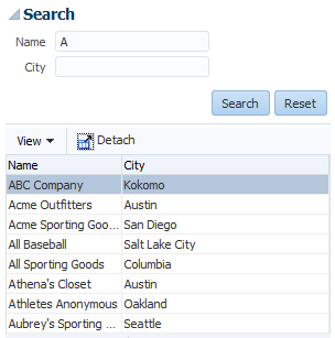 Query results table