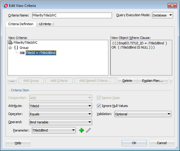 view criteria editor