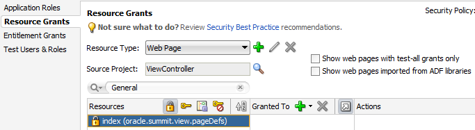 Hiding pages with grants in ADF policy editor