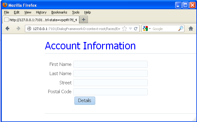 New account page in a popup dialog