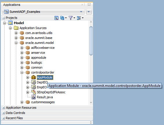 Selected application module in data model project