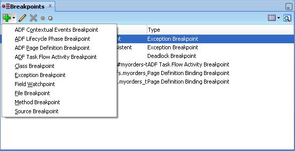 Breakpoint window dropdown menu