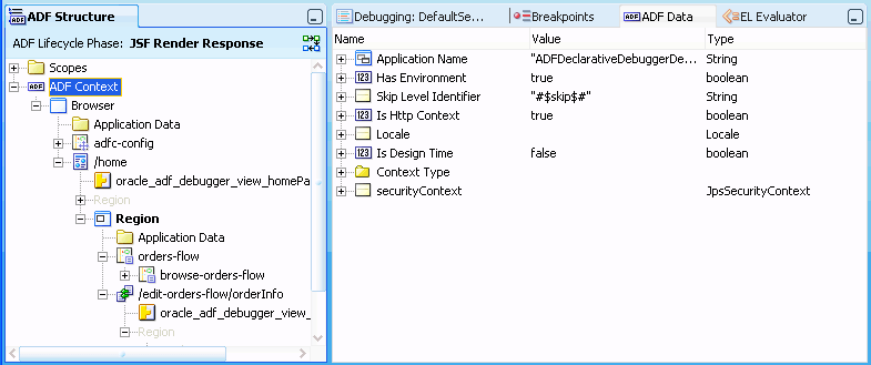 ADF Context selected in ADF Data window