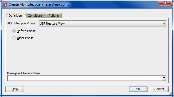 Create ADF Lifecycle Phase Breakpoint dialog