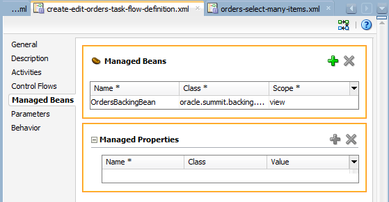 managed bean in customer registration task flow