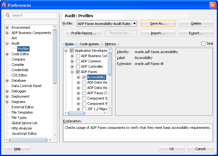 Audit Profile Settings for ADF Faces Accessibility