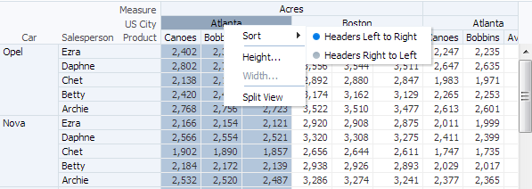 Pivot table column header sorting